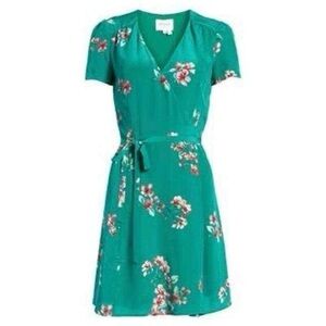 Sezane Anastasia silk green floral wrap dress size 40/ US medium